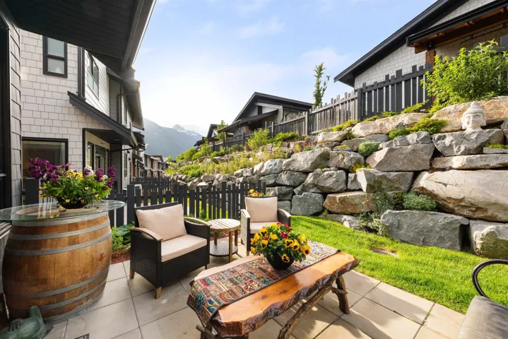 View of patio featuring a mountain view