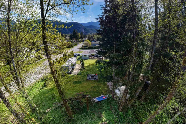 Expansive green lawn with mountain backdrop