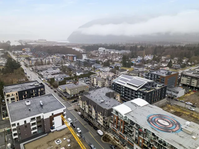 Bird's eye view with a city view
