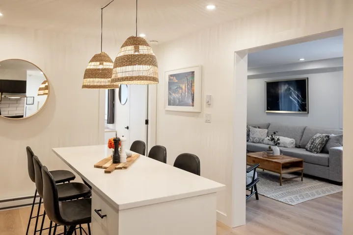 Dining space with recessed lighting, light wood-type flooring, and baseboard heating