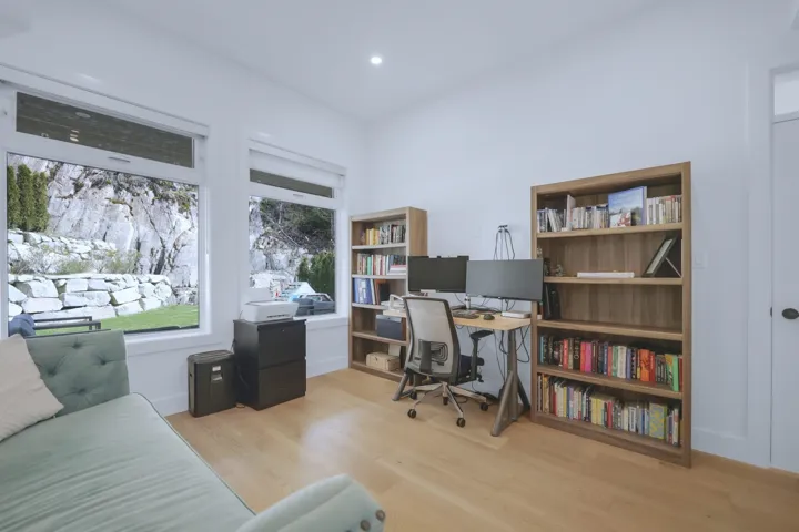 Home office with recessed lighting and wood finished floors