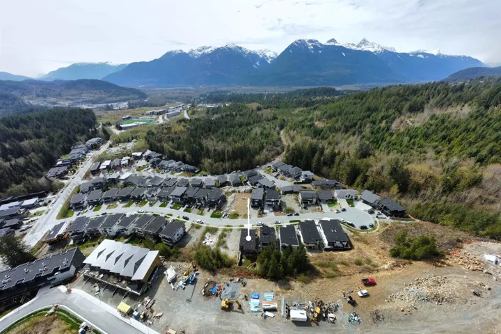 Aerial view featuring a residential view, a wooded view, and a mountain view