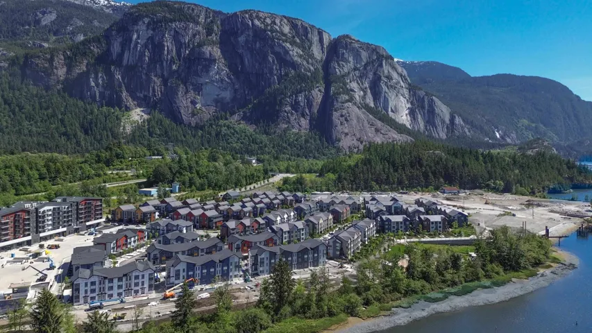 Property view of mountains with a residential view and a water view