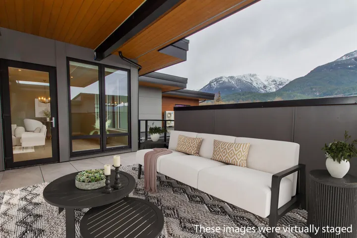 View of patio / terrace featuring a mountain view and an outdoor hangout area