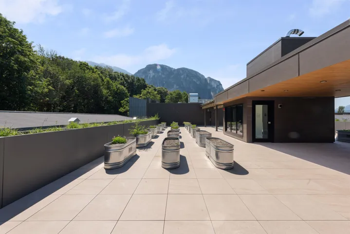 View of patio / terrace featuring a mountain view