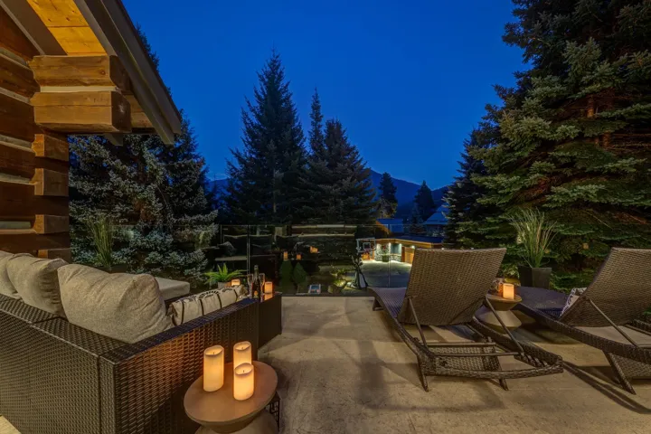 View of patio featuring a mountain view