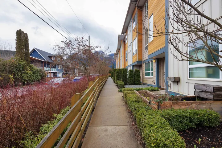 Exterior space featuring a vegetable garden and a residential view