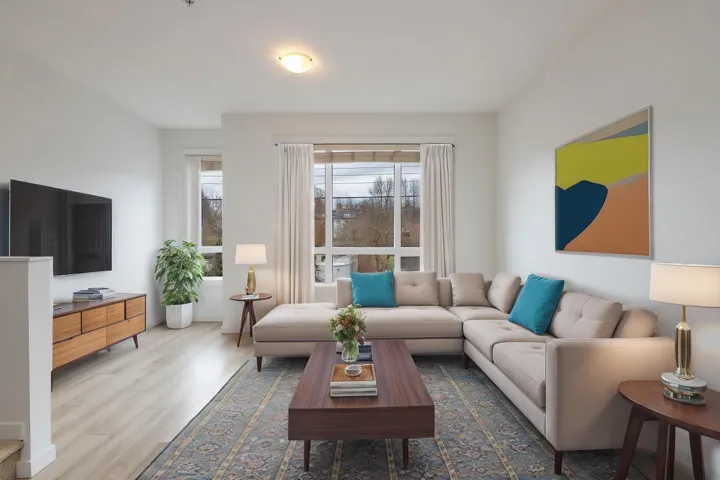 Living area with wood finished floors