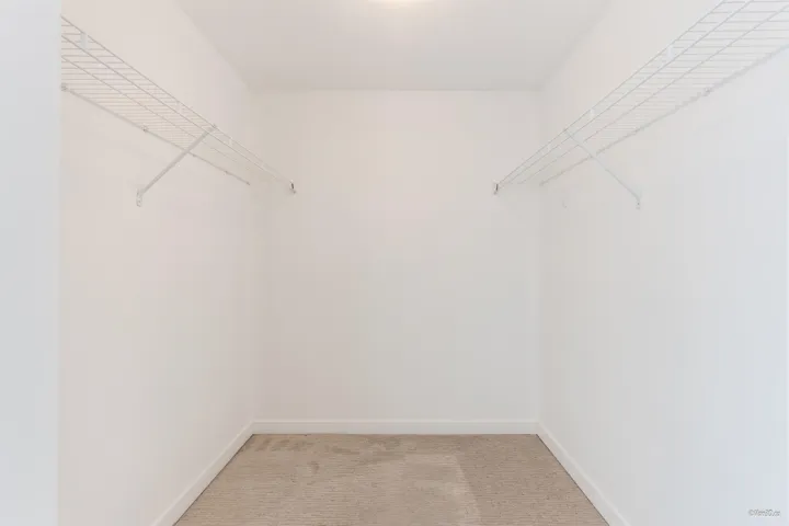 Spacious closet with light colored carpet