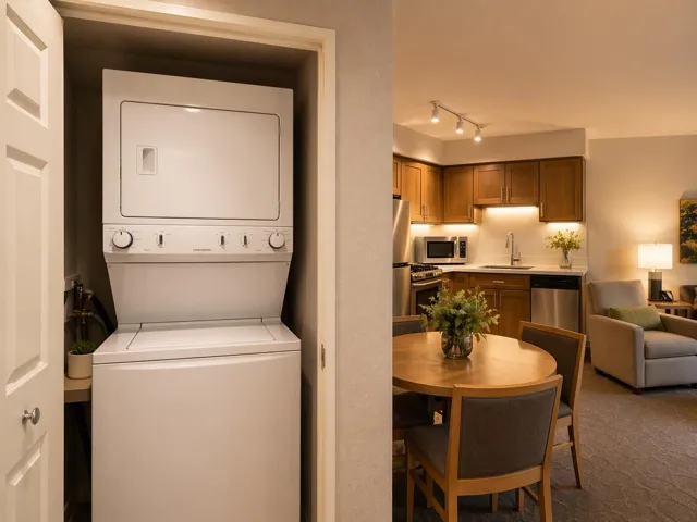 White stackable washer and dryer unit