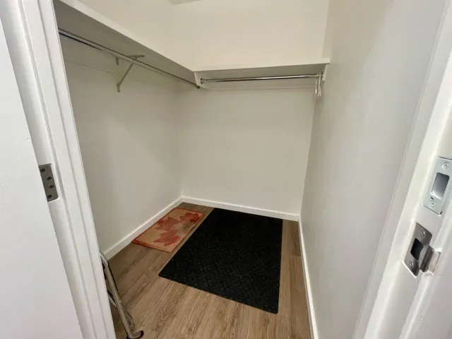 Walk in closet with wood finished floors