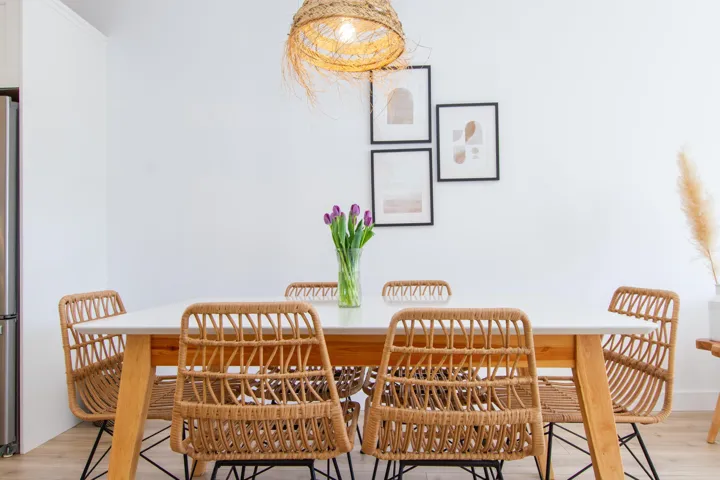 Dining room with light wood-style floors