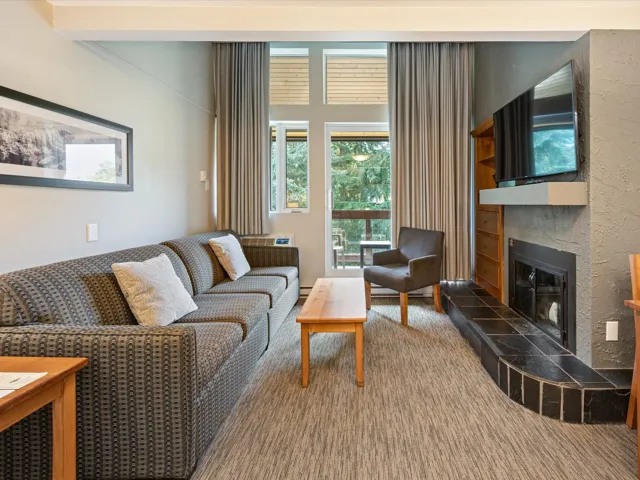 Living area featuring light carpet, plenty of natural light, and a fireplace