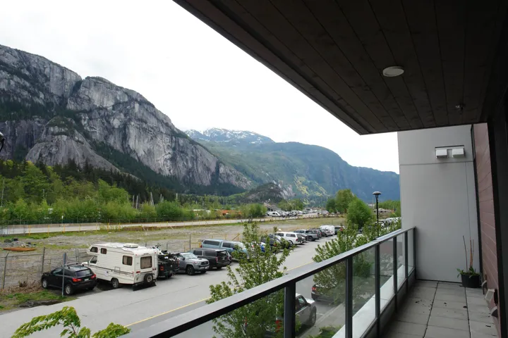 Balcony with a mountain view