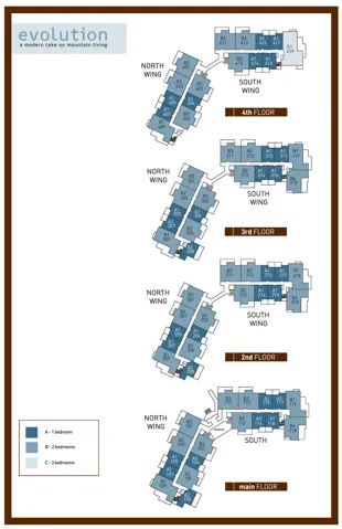 Building Layout. Displaying floor plans for the property, categorized by number of bedrooms and floor level