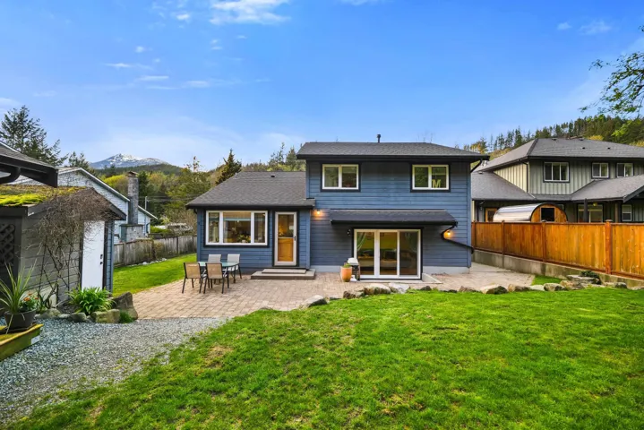 Back of property featuring a patio, a fenced backyard, and a mountain view