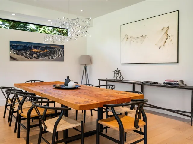 Dining space featuring light wood-style floors and recessed lighting