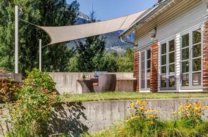 View of patio with a mountain view