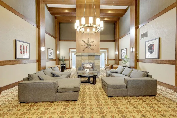 Community lobby with a high ceiling