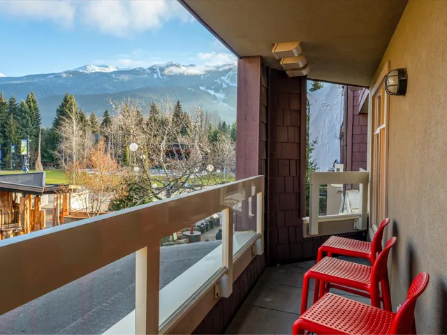 Balcony with a mountain view
