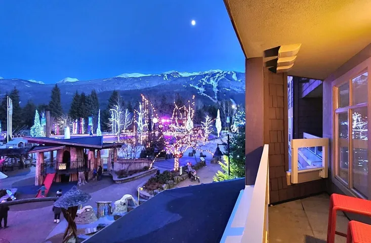 Patio / terrace with a mountain view