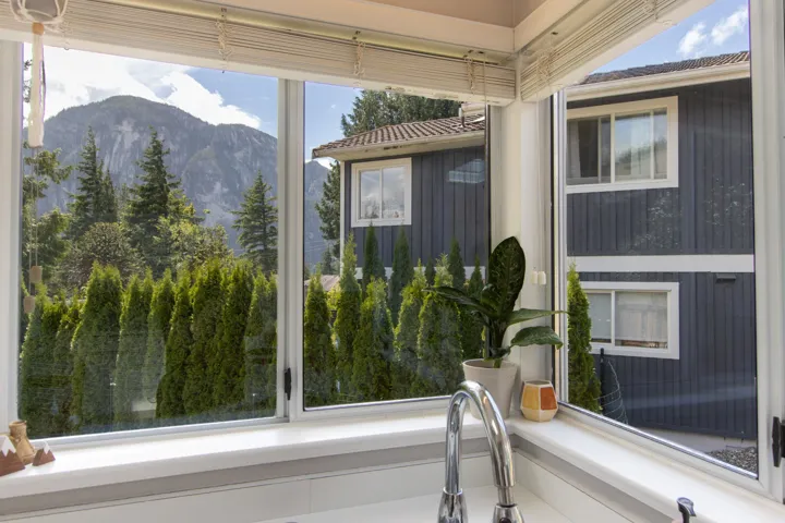 Kitchen view of a mountainous background