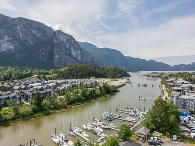 Water view with a mountain backdrop, a boat dock, and numerous boat docks