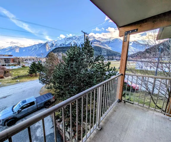Balcony with a mountain view