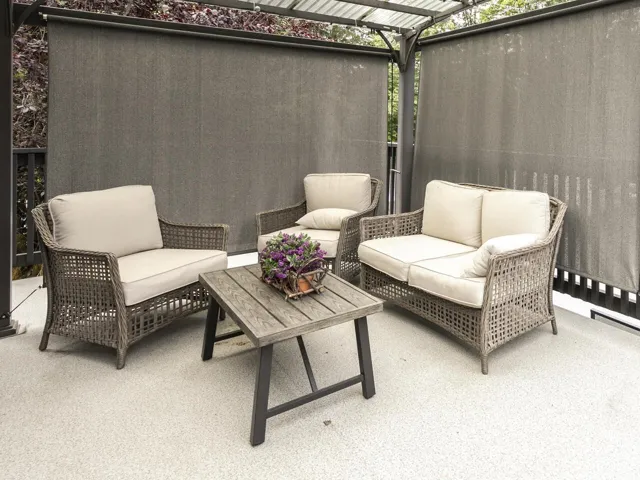 View of patio featuring a pergola and an outdoor hangout area