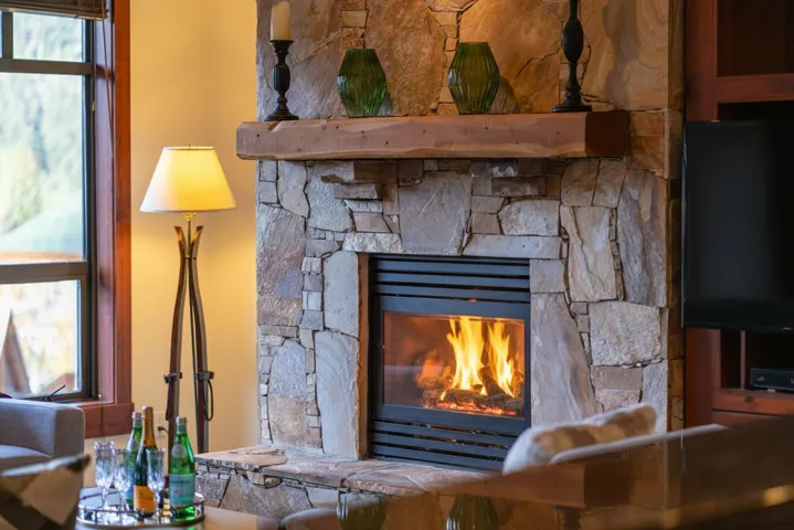 Detailed view of a stone fireplace