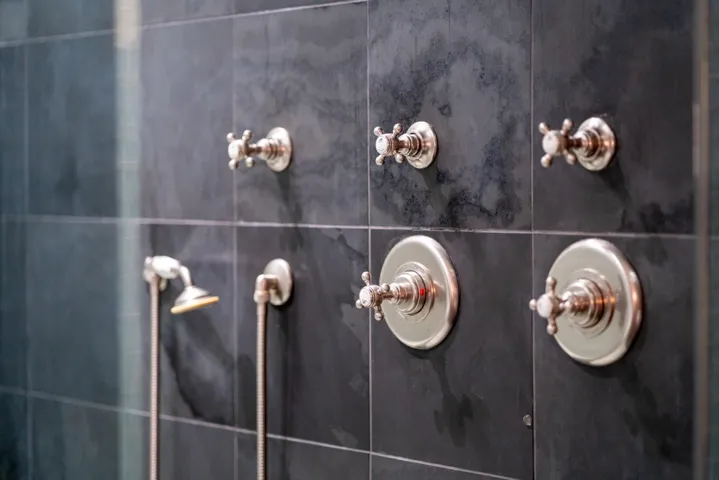 Detailed view of tiled shower