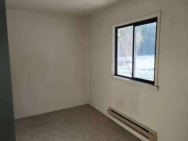 Unfurnished room with baseboard heating and carpet