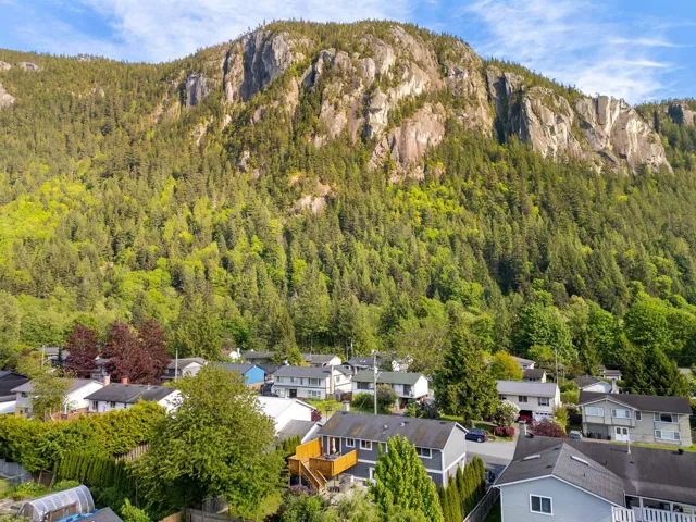 View of mountain background featuring a forest and nearby suburban area