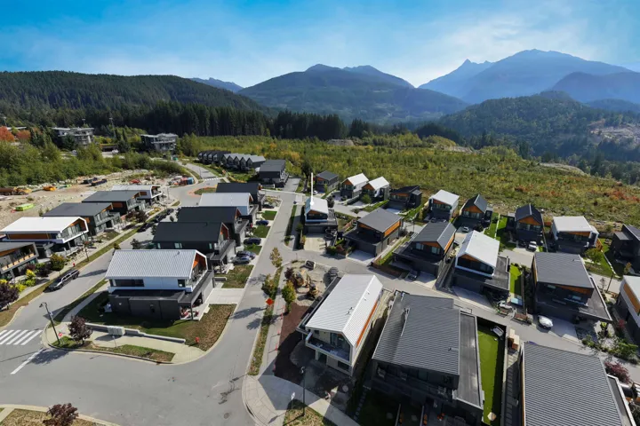 Drone / aerial view of a heavily wooded area and mountains