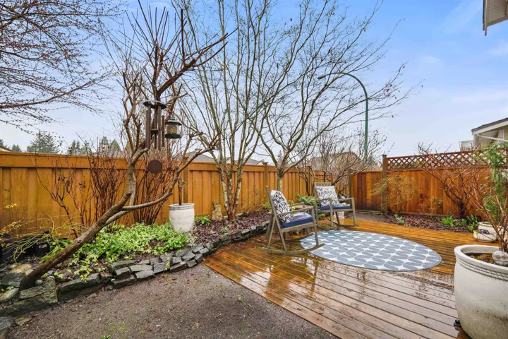 Deck with a fenced backyard