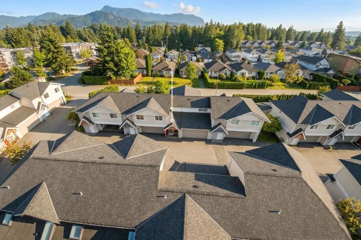 Drone / aerial view of a mountainous background