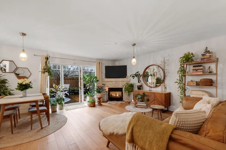 Living room featuring a fireplace and hardwood / wood-style flooring
