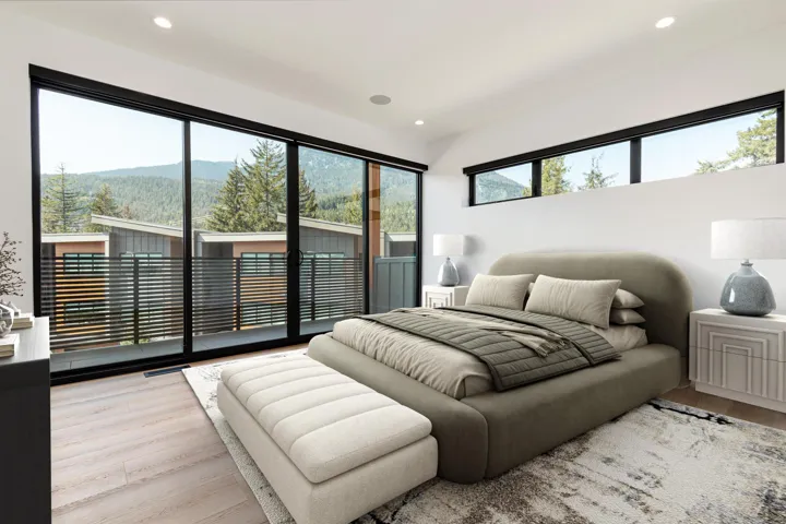 Bedroom featuring wood finished floors, recessed lighting, and access to exterior
