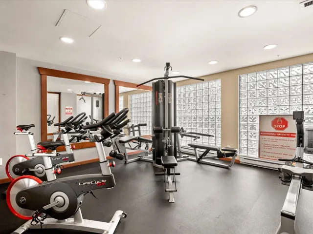 Workout area with recessed lighting and visible vents