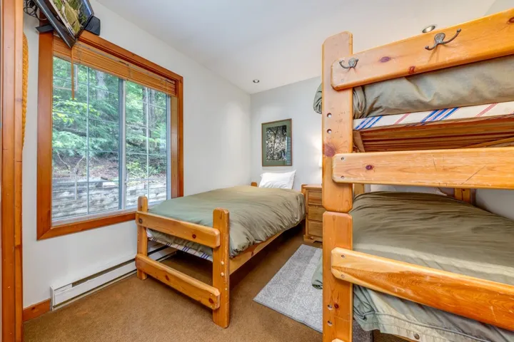 Carpeted bedroom with a baseboard radiator, multiple windows, and baseboards