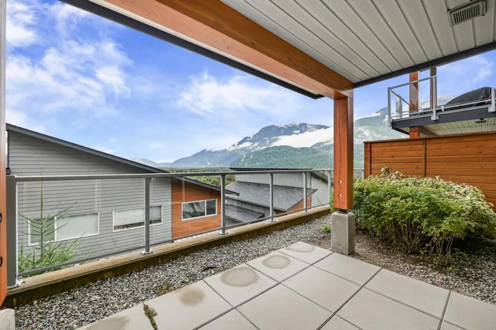 View of patio / terrace with a mountain view