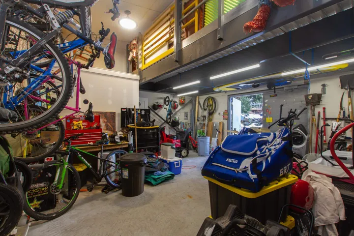 Garage with a workshop area