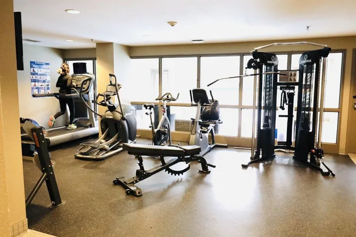 Workout area with recessed lighting