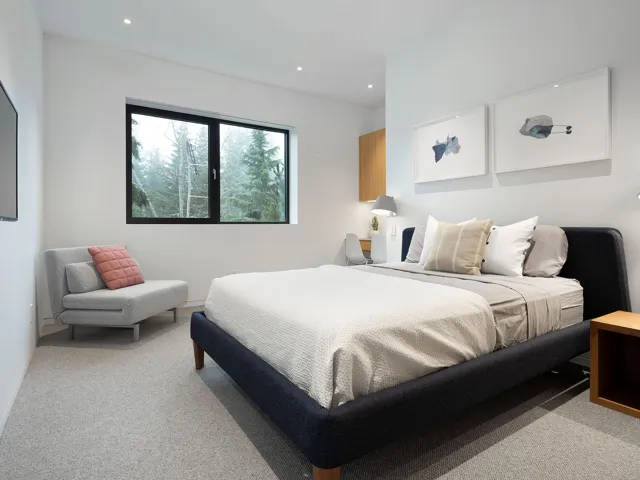 Bedroom with carpet flooring and recessed lighting