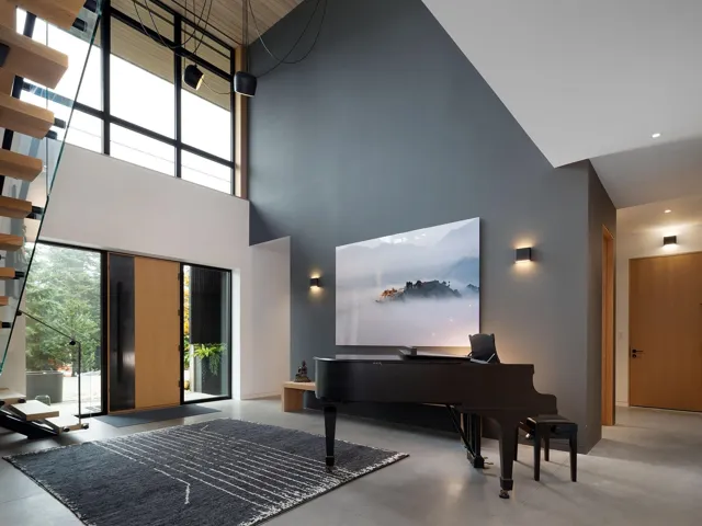 Community lobby with a high ceiling