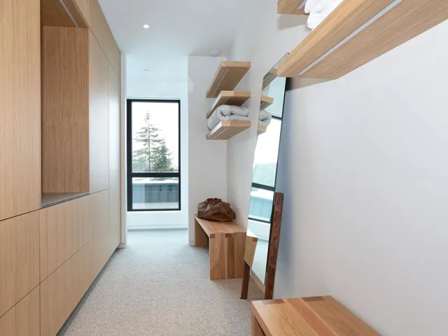 Spacious closet featuring light colored carpet