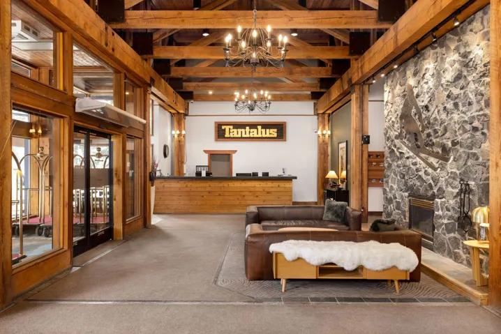 Reception with a fireplace and hanging lights