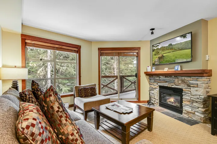 Living area featuring a fireplace and baseboards
