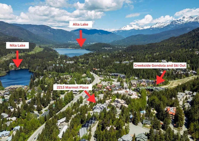 Aerial overview of property's location with a water and mountain view and a forest