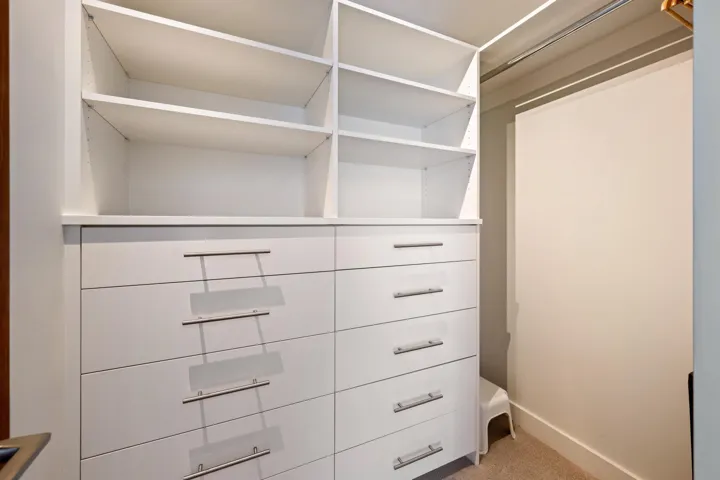 Walk in closet featuring light colored carpet